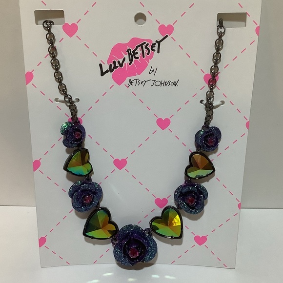 Betsey Johnson Jewelry - Betsey Johnson Luv Betsey Glitter Crystal Hearts & Roses Necklace New